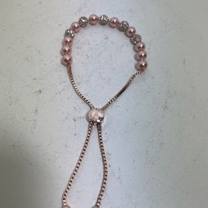 ROSE GOLD PLATED ELEVATOR BRACELET W MULTI CUBIC ZIRCONIA & PINK BALL BEADS